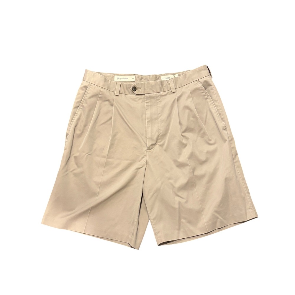 John W Nordstrom Smartcare Shorts Mens 34 Khaki Pleated Supima Cotton Tan Chino
